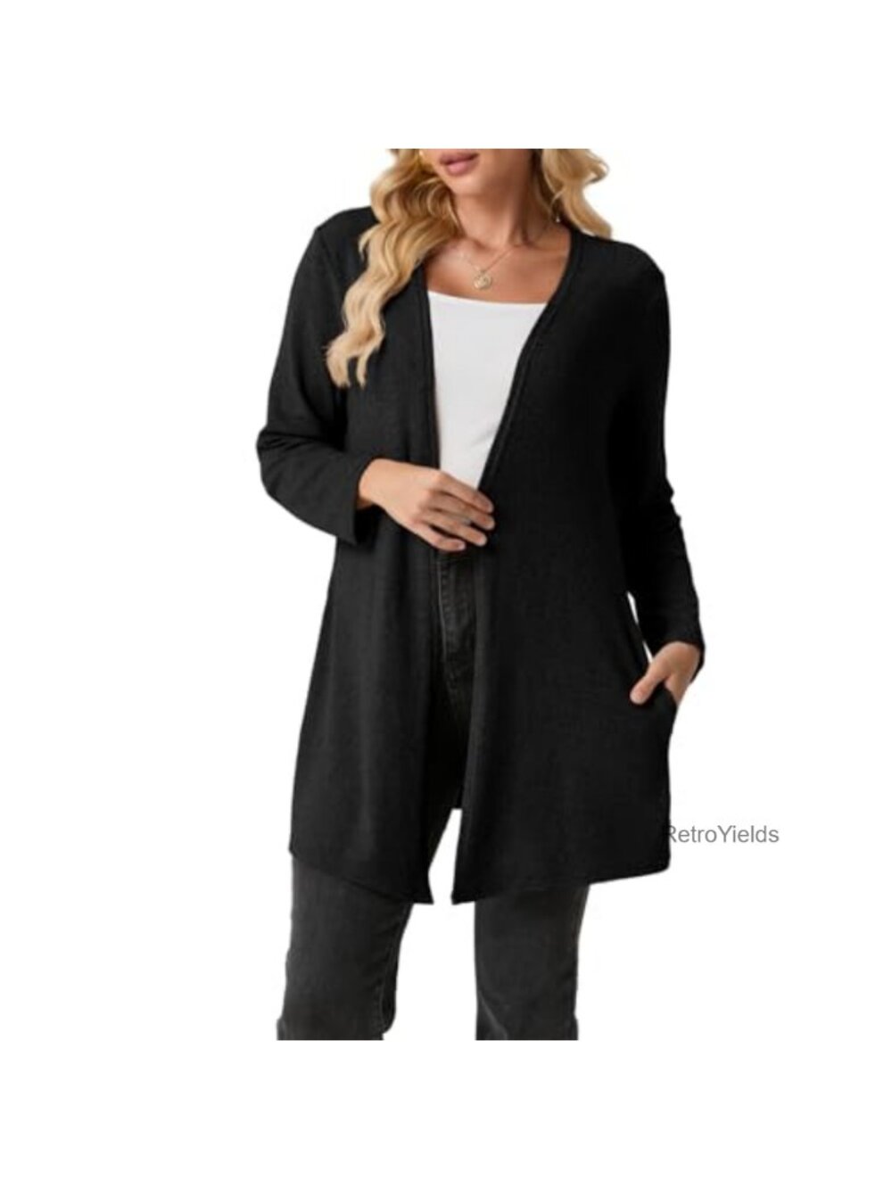 Lightweight Open Front Cardigan Sweater with Pockets Long Sleeve